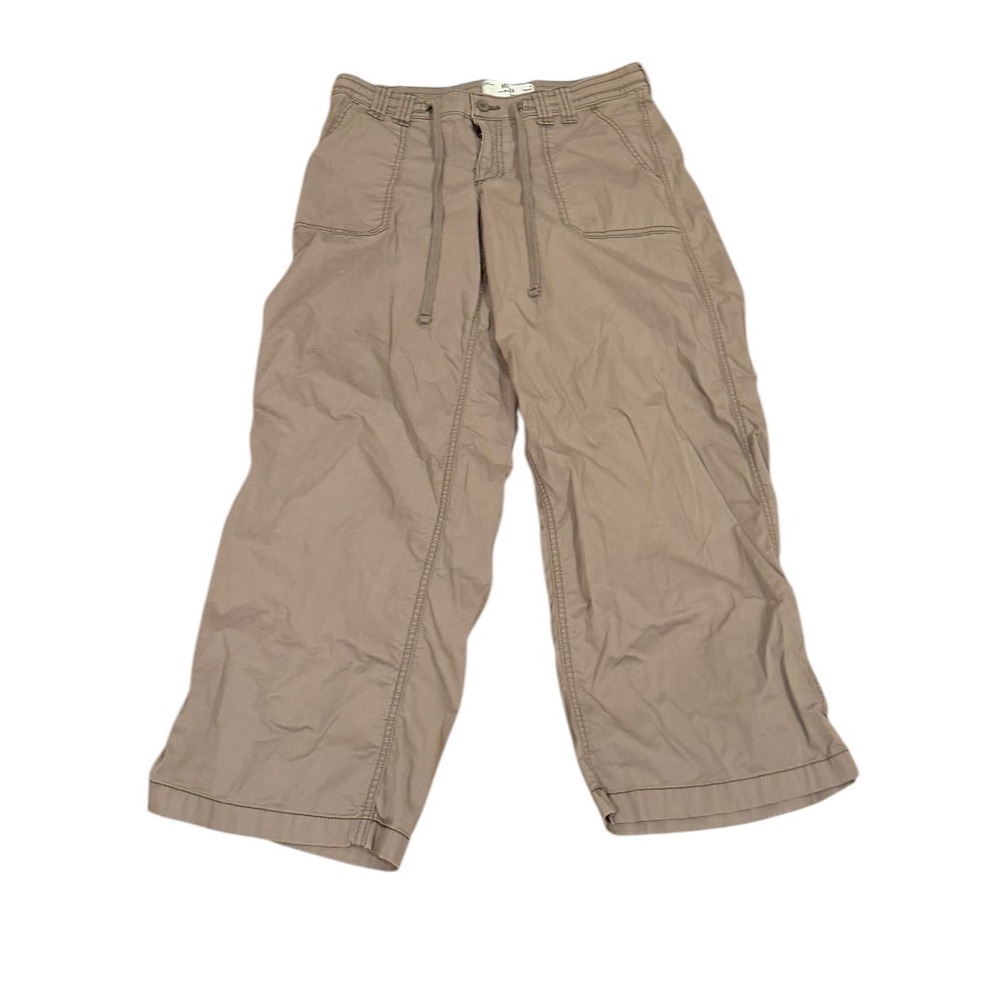 Hollister Abercrombie Low-Rise Baggy Pants Tan Khaki Drawstring Wide Leg Medium
